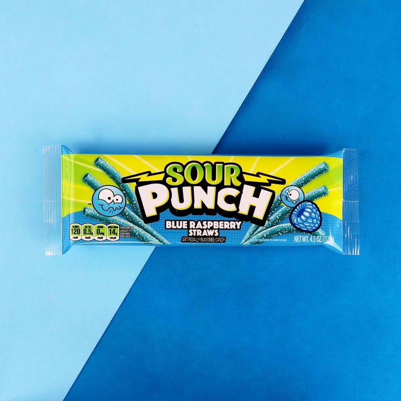 Sour Punch Straws Blue Raspberry Flavor - Soft & Chewy Candy, 4.5oz Tray (24 Pack) - Image 5